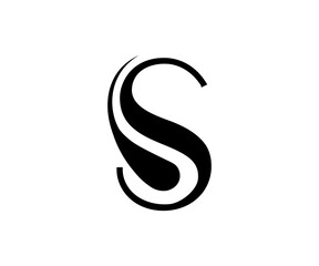 Stylized letter s with curved design in black ink