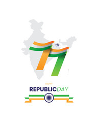 Happy 77th india republic day greeting banner template with map and flag illustration