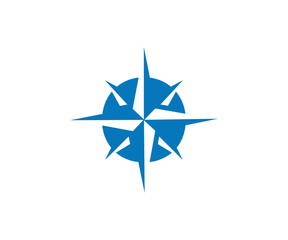 A blue compass rose with eight points on white field