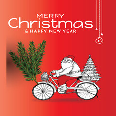 christmas, card, winter, holiday, santa, xmas, snow, vector, tree, illustration, santa claus, celebration, snowman, cartoon, merry, gift, greeting, claus, happy, decoration, year, new year, design, me