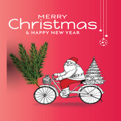 christmas, card, winter, holiday, santa, xmas, snow, vector, tree, illustration, santa claus, celebration, snowman, cartoon, merry, gift, greeting, claus, happy, decoration, year, new year, design, me