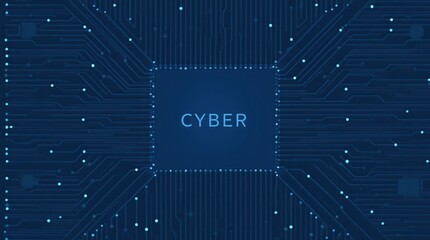 Digital cyber security circuit board with glowing text