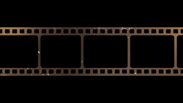 old film strip camera view with noise, grain and scratch alpha channel loop animation, retro vintage isolated motion design element	
