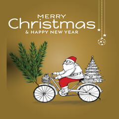 christmas, card, vector, holiday, bicycle, winter, bike, 