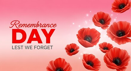 Remembrance day with red poppies and text