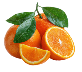 Fresh oranges, whole and sliced, with leaves (4)