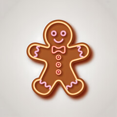 Warm orange neon outline gingerbread man cookie icon festive holiday treat glowing festive design