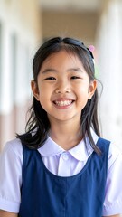 Smiling young student wearing uniform, looking at camera