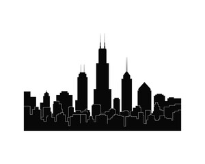 Obraz premium Black silhouette of a city skyline with white outlines