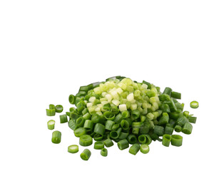 Finely chopped spring onion isolated on a transparent background.