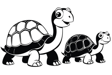 Set of silhouette turtles in various poses on white background.