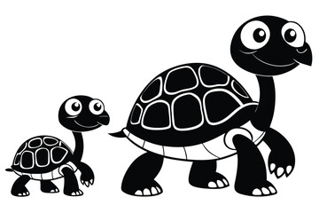 Set of silhouette turtles in various poses on white background.
