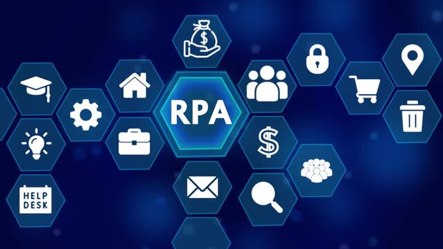 Robotic Process Automation Concept with Icons of Brain, Gears, Money Bag, and Growth Chart technology