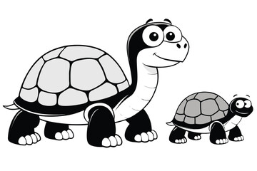 Set of silhouette turtles in various poses on white background.