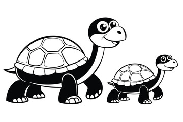 Set of silhouette turtles in various poses on white background.