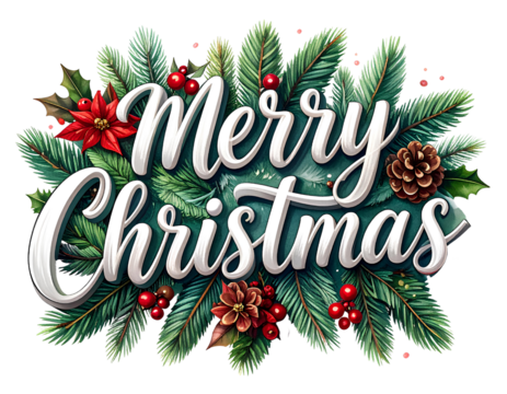 Firefly_Merry Christmas Text PNG Typography 2025 - Elegant White Handwritten Letters Isolated 