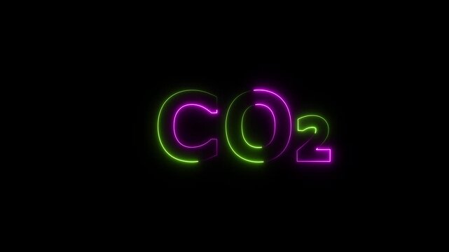 Glowing Neon C O2 Chemical Formula on Black Background