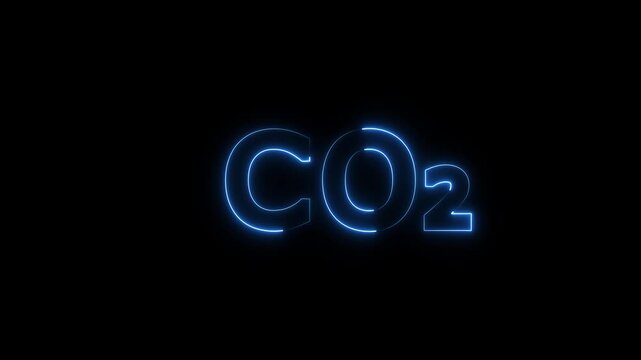 Glowing Neon C O2 Chemical Formula on Black Background