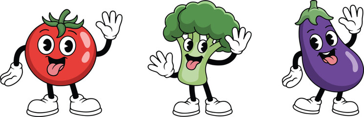 Obraz premium Cartoon vegetables waving hello with happy faces and arms