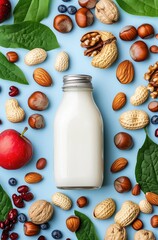 Diverse Nuts and Milk Bottle Arrangement