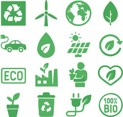 Green ecology icons set for environment and nature