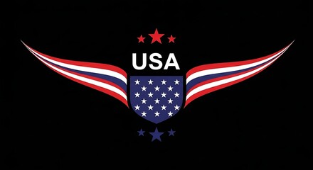Usa emblem with wings and shield on black background