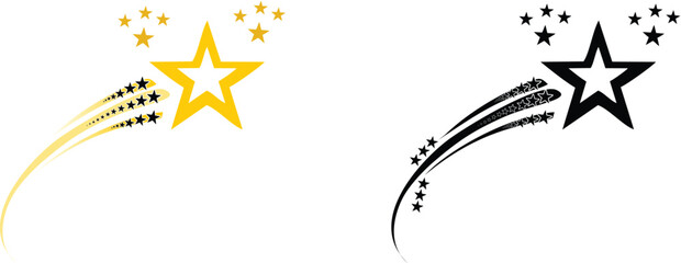 Golden and Black Shooting Star Icons Representing Success, Achievement, Celebration, and Excellence in Modern Design