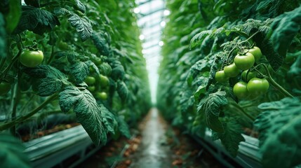 A long narrow aisle flanked by dense, sturdy supports creating a confined, structured walkway perspective in an architectural setting.