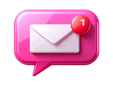 Firefly_Message Alert Icon - Pink Speech Bubble with White Envelope and Red Notification Symb  - Powered by Adobe
