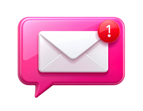 Firefly_Message Alert Icon - Pink Speech Bubble with White Envelope and Red Notification Symb
