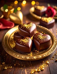 Heart-shaped chocolates, golden sprinkles, romantic