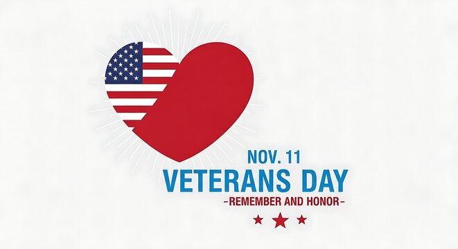 Veterans day heart with american flag and text
