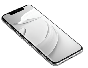 Firefly_Metallic Smartphone on Mobile Device White Surface PNG Isolated Transparent White Bac