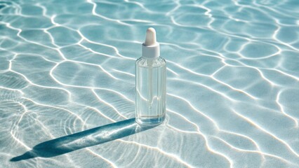 makeup remover in a transparent container near the pool