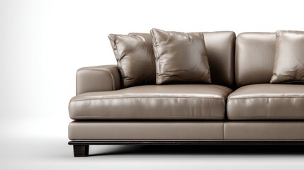 Obraz premium Modern Leather Couch with Cushions in Minimalist Interior Setting