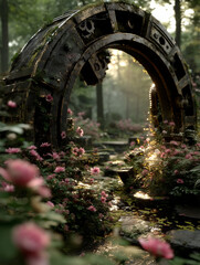 Enchanted Garden of Time — Overgrown Forest with Ancient Broken Clocks and Magical Light