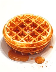 Golden waffle, syrup drizzle
