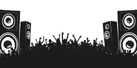 excited crowd with raised hands at concert isolated on white background, png, ai generated
