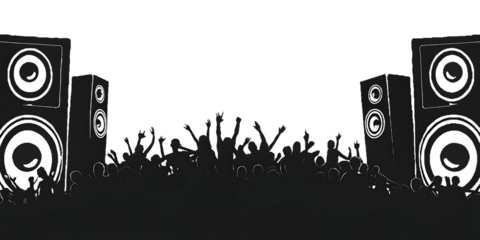 excited crowd with raised hands at concert isolated on white background, png, ai generated