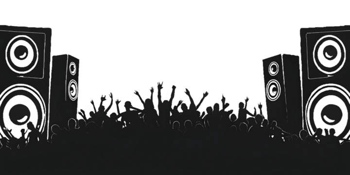 excited crowd with raised hands at concert isolated on white background, png, ai generated