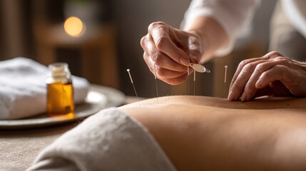 Gentle Acupuncture Session with Herbal Oil and Relaxing Ambience