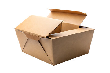 Open cardboard box with flaps slightly ajar showing its empty interior isolated on transparent background
