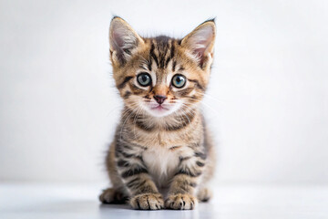 Obraz premium Kitten's Gaze: A captivating kitten with striking eyes, showcasing an endearing innocence. Capturing the adorable charm of a feline friend.