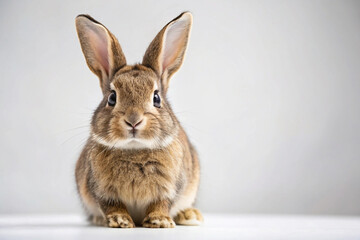 Fototapeta premium Adorable Rabbit Portrait: This portrait features a charming, fluffy bunny with alert, perky ears, inviting you into its world of curiosity and gentle nature. Capturing the essence of a beloved pet.