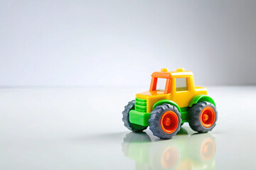 Playful Tractor Toy: A vibrant and charming miniature toy tractor rests, casting a soft shadow against a subtle, neutral background.
