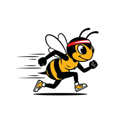 Cartoon Bee Running Fast with Headband and Sneakers.