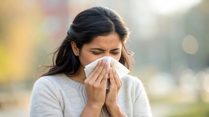 Indian woman using tissue outside — highlighting health awareness, hygiene, and sensitivity
