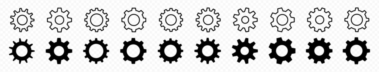 Gear icon set. Cogwheel collection in different shape. Gear wheel isolated on white background. Vector illustration
