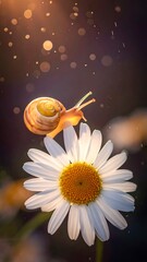 Snail on daisy with bokeh in the background