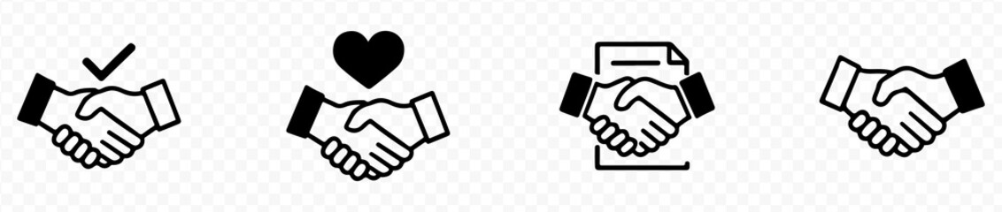 Handshake icon set. Business agreement handshake. friendly handshake symbol. partnership deal symbol for apps, ui, website, vector illustration